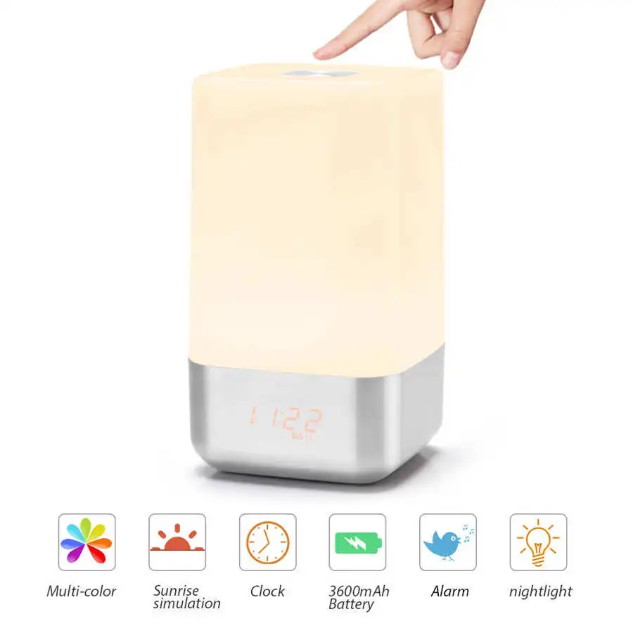 Wake-Up Light Sunrise Alarm Clock Adjustable Beautiful Sunrise Simulation Bedside Lamp with 5 Natural Sounds Nightlight Clock