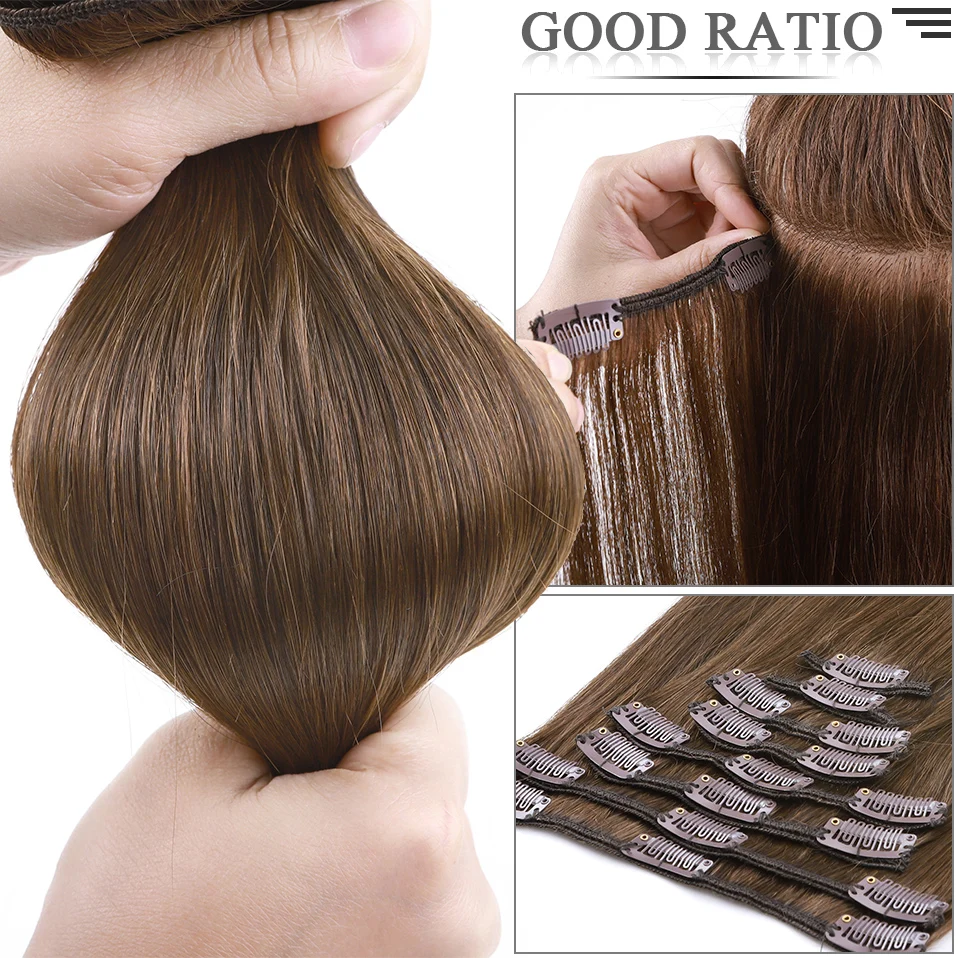 S-noilite 70g-110g Clip-in-Haarverlängerungen Echthaar 8 teile/satz Natürliches Haar Schwarz Blond Nicht-Remy 10 Zoll 16 Zoll 22 Zoll Haarspange