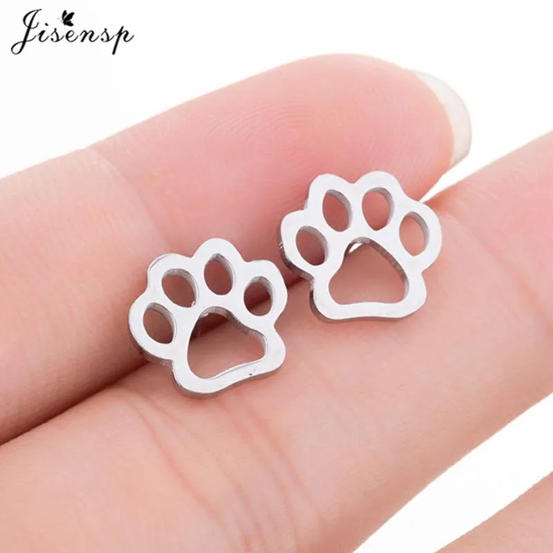 Jisensp Stainless Steel Paw Earing Women Hip Hop Black Geometric Triangle Stud Earrings Trendy Jewelry Best Gift for Friend Girl
