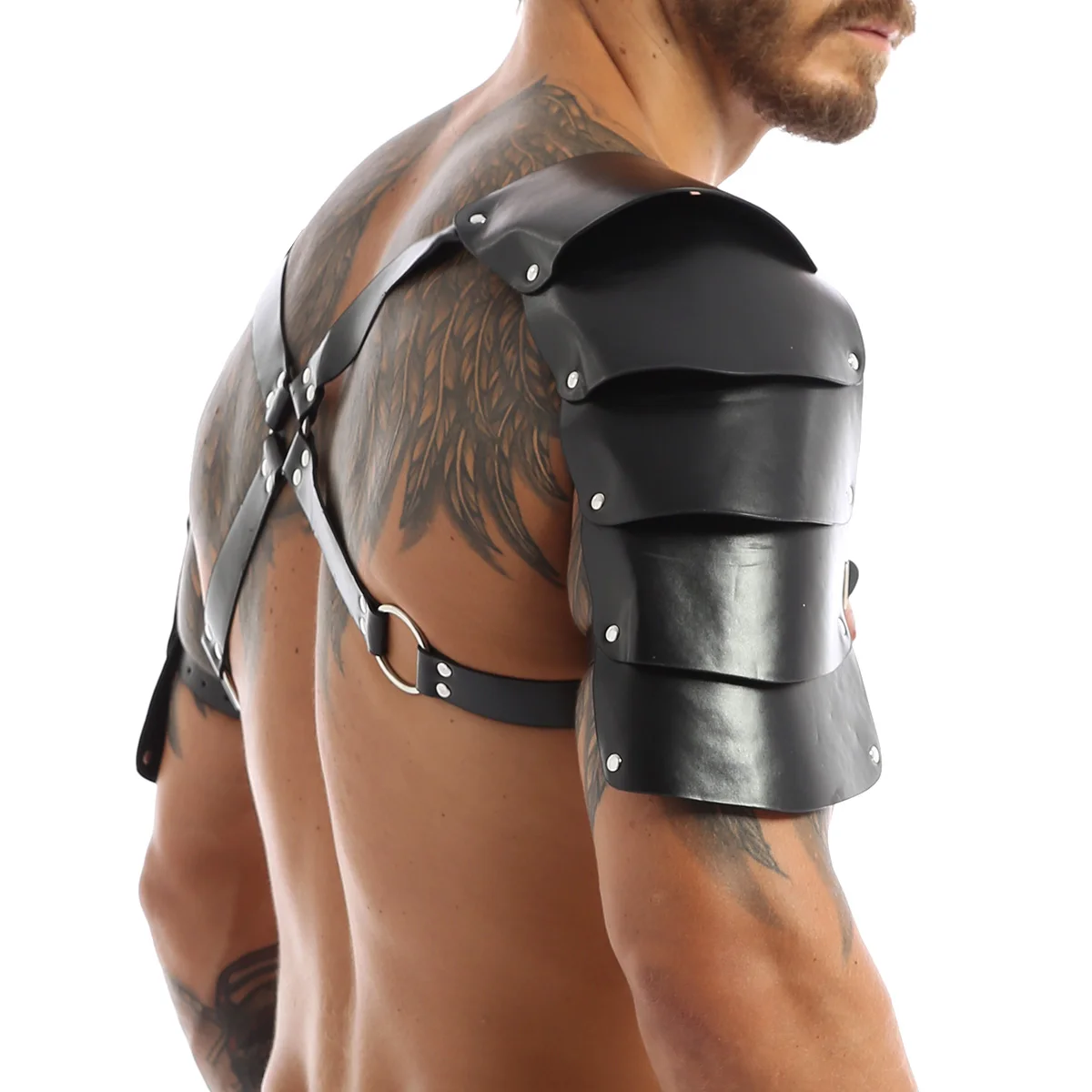 MSemis Mens Bondage Lingerie Faux Leather Adjustable Body Chest Harness Bondage Costume Gay Mens Harness with Shoulder Armors