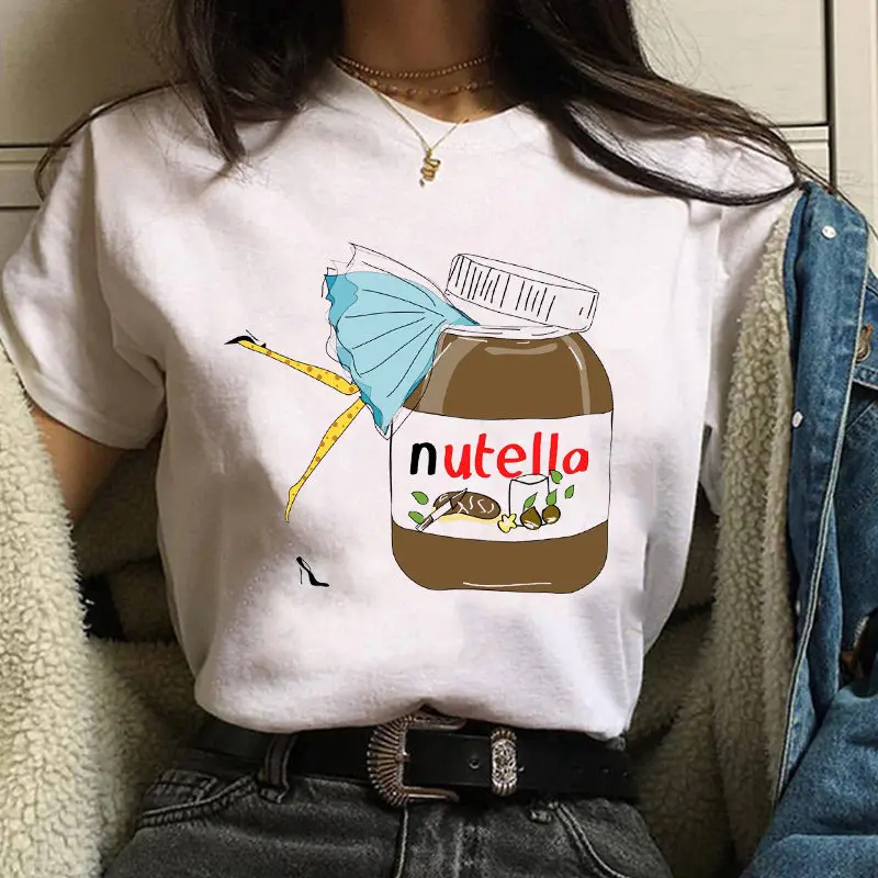 Women's T-Shirt Nutella Peanut Butter Cartoon Print T-Shirt Harajuku Graphics T-Shirt Short-Sleeved Top Female Korean Style Tees