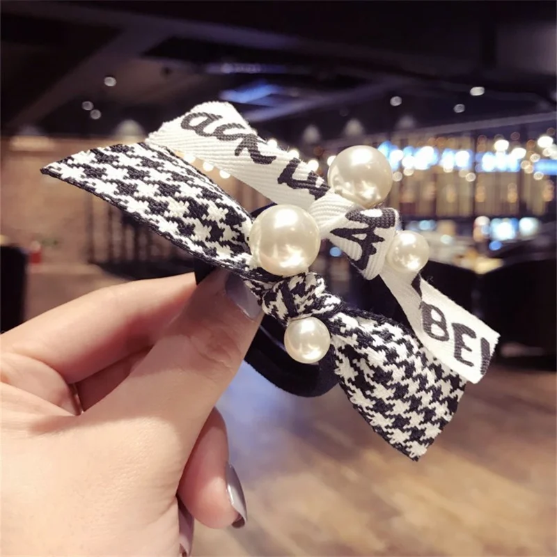 Korean Style Simple Nice New Arrive Hair Band Houndstooth Letters Stripe Contrast Color Butterlfly Bowknot Hair Rope Hair Rings