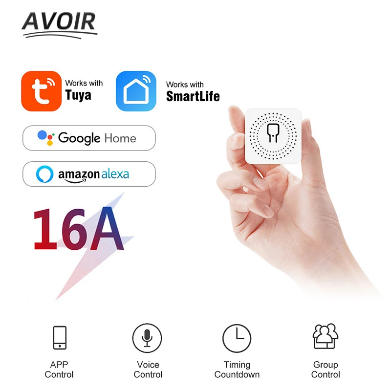 

Avoir Tuya Smart Home Control Circuit Breaker 2Way Mini Wifi Module Wireless Sensor Switch Smartlife APP Voice Control Timer 16A