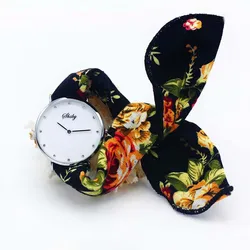 Shsby Ladies Flower Cloth Wristwatch Women Dress Watch Fashion Girl Casual Quartz Watch Big Dril Dial Fabric Clock Birthday Gift