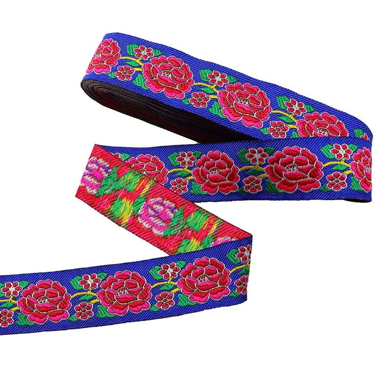 7 Meters 3.3cm Flowers Pattern Vintage Ethnic Embroidery Lace Ribbon  Boho Lace Trim DIY Curtain Clothes Sewing Ribbon Fabric