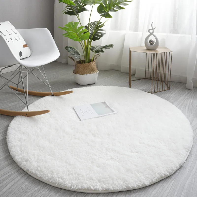 Fluffy Round Carpet Rugs For Bedroom Living Room Study Tent Solid Color Floor Car Thick Soft Plush Anti-Slip Carpet Children Rug