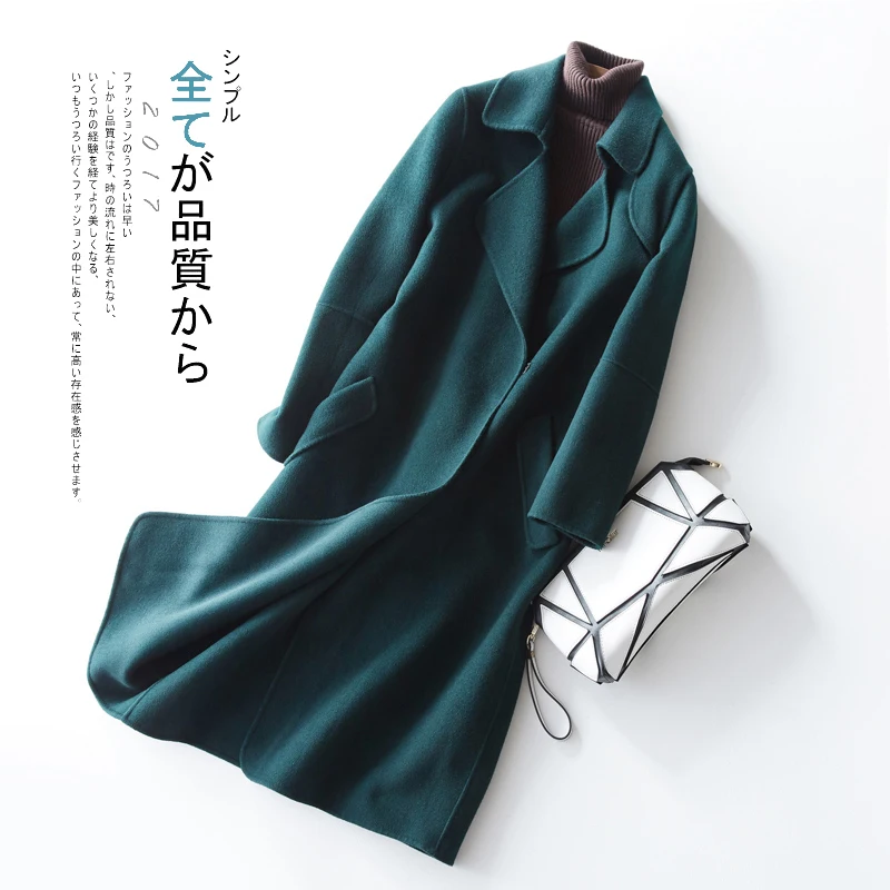 

Casual Wool Coat Women 2020 Autumn Winter Double-sided Cashmere Jackets Medium Length Trench Coat Female Spring 8726