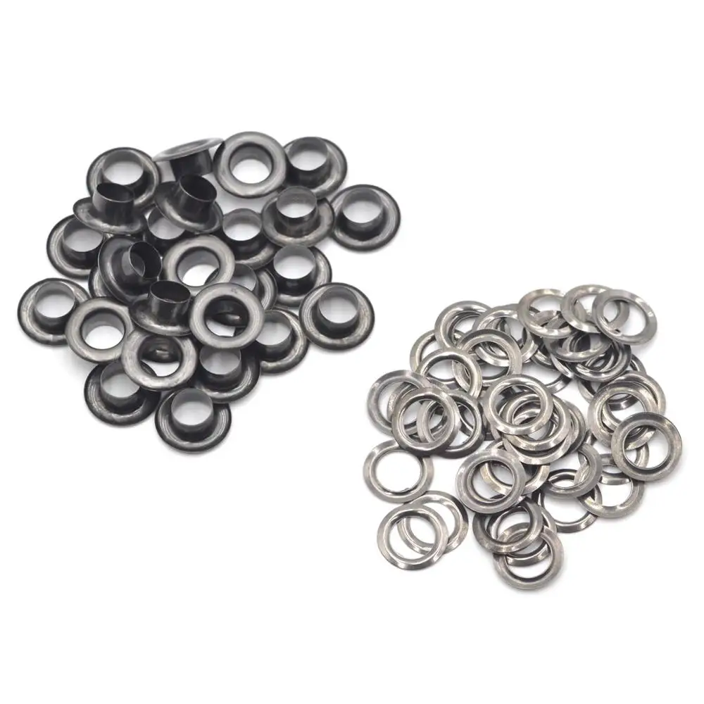 100sets Brass Material Gun Black 5mm 6mm 8mm 10mm Grommet Eyelet With Washer Fit Craft Shoes Belt Cap Leather DIY Supplies