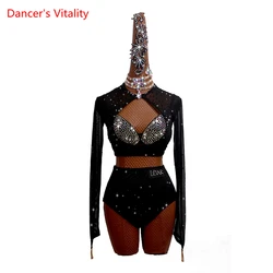 Latin Dance Performance Dress for Women Customized Adult Child Long Sleeves Suit Chacha Dance Professional Skirt Dance Clothing