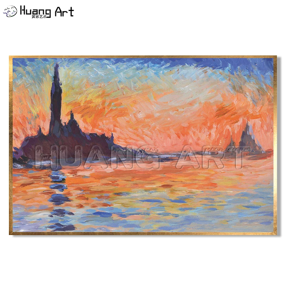 Hand-Painted San Giorgio Maggiore At Dusk Landscape Imitation Painting Famous Claude Monet Oil Painting on Canvas Wall Decor Art