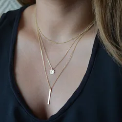 Fashion Aesthetic Chain on the Neck Sequined Metal Strip Layered One Piece Pendant Necklace Jewelry for Women Accessories Gifts