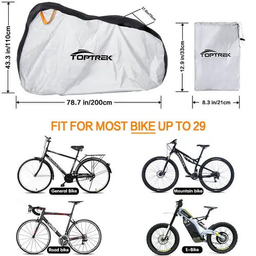 Imagen 2 del producto Toptrek-cubierta impermeable para bicicleta, cubierta para nieve y lluvia, Protector UV, Protector contra el polvo para bicicleta, cubierta impermeable a prueba de polvo 210T