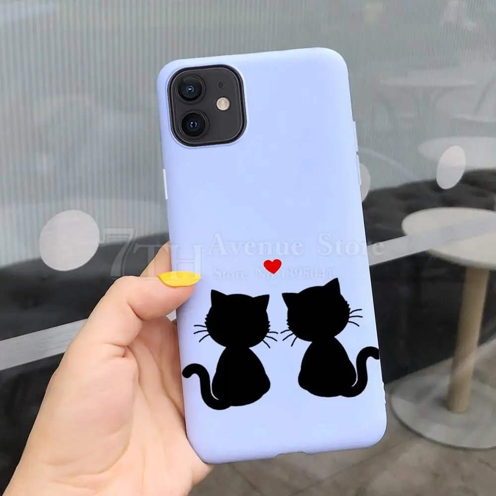 Cartoon TPU Silicone Phone Case for IPhone 12 SE 11 Pro X XS MAX XR 8 7 6s Plus 5 5s Cute Little Black Cat Cases Back Cover