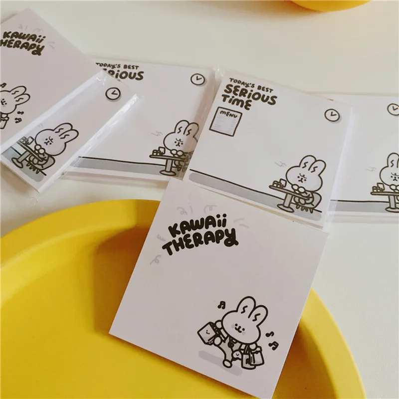 Cartoon Cute Working Shopping Rabbit Memo Pad Korean Ins Black And White Simple Notepad Memorandum Kawaii Stationery 50 Sheets