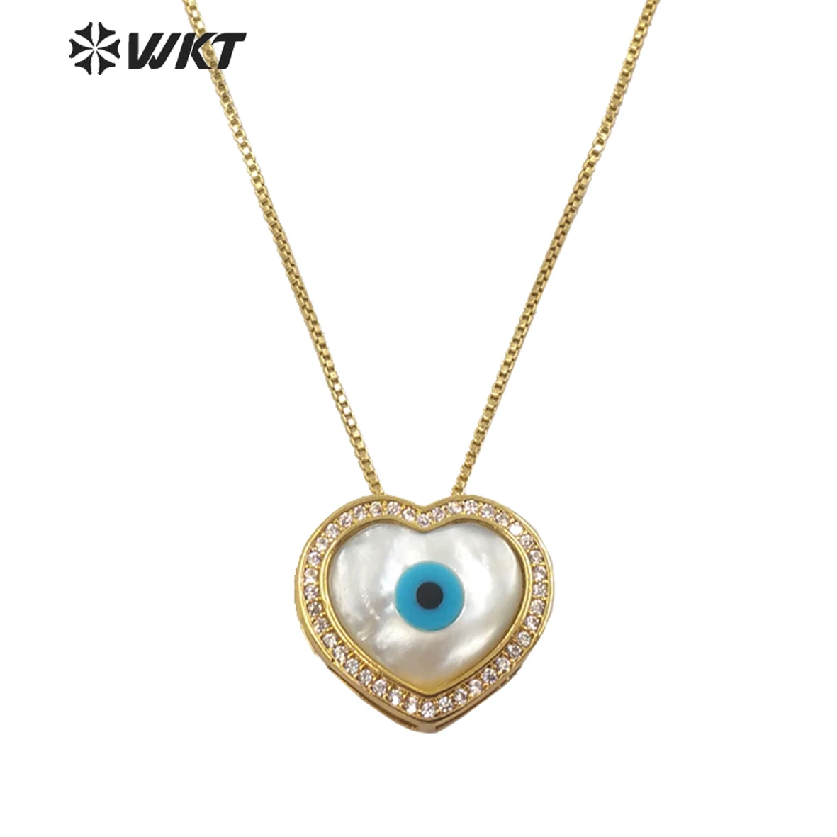 

WT-MN973 Wholesale Fashion Gold electroplated Micropave Cubic Zircon White Pearl Shell Eye Heart Pendant Necklace In Adjustable