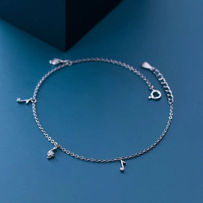 925 Silver Women's Anklet Leg Chain Musical Note Foot Bracelets Fashion Trend Rose Gold Platinum Color 21 CM Adjustable