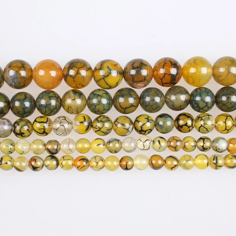 Natural Stone Beads Yellow Green Dragon Vein Agate Round Loose Beads 6 8 10 12mm For Bracelets Necklace Jewelry Making