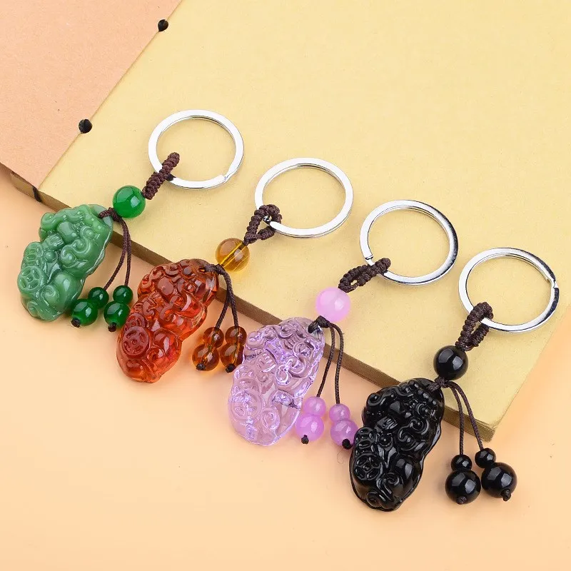 Creative Car Keychain Pendant High-end Pixiu Crystal Glass Ornaments Lucky Men and Women Gift