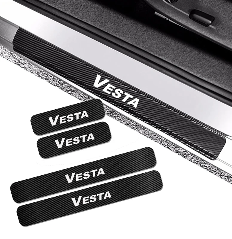 4pcs For LADA VESTA Car Door Sill Plate Guard Stickers Threshold Protector Carbon Fiber Decals Styling Accessories