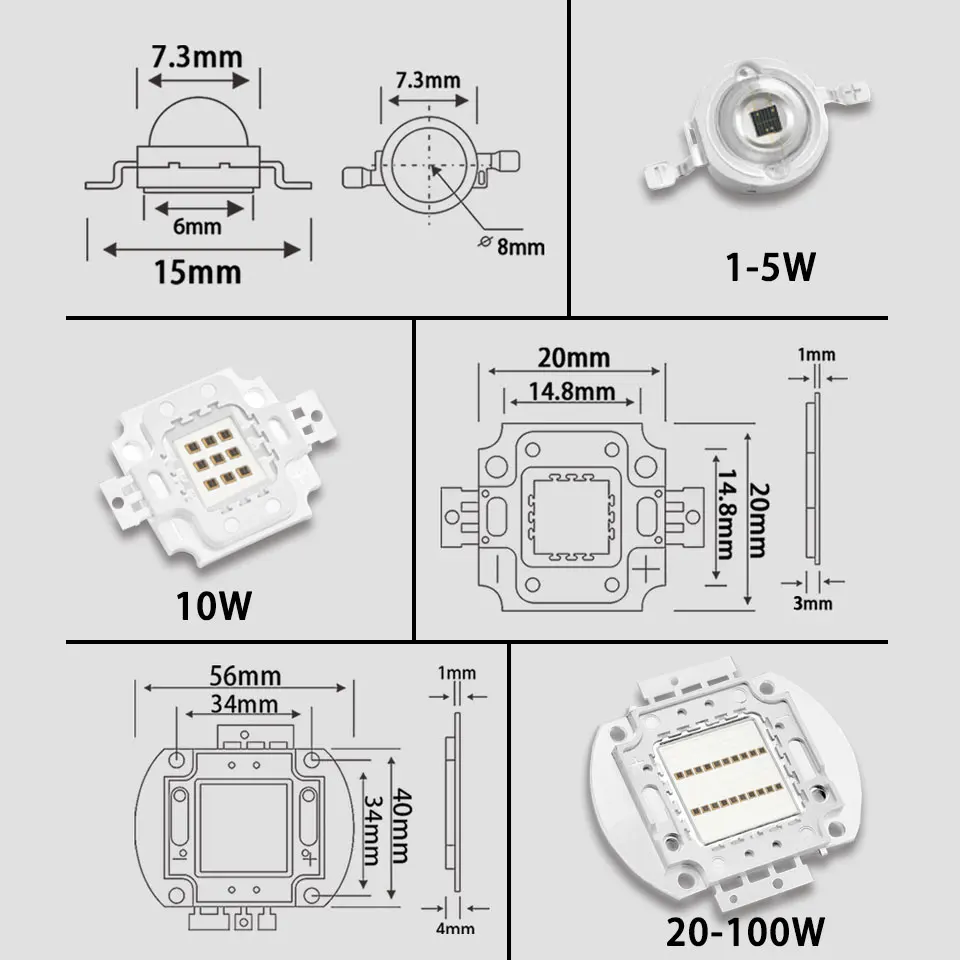 高出力LEDチップ,680nm,850nm,980nm,1050nm,50W,夜間暗視用の統合マトリックスライト