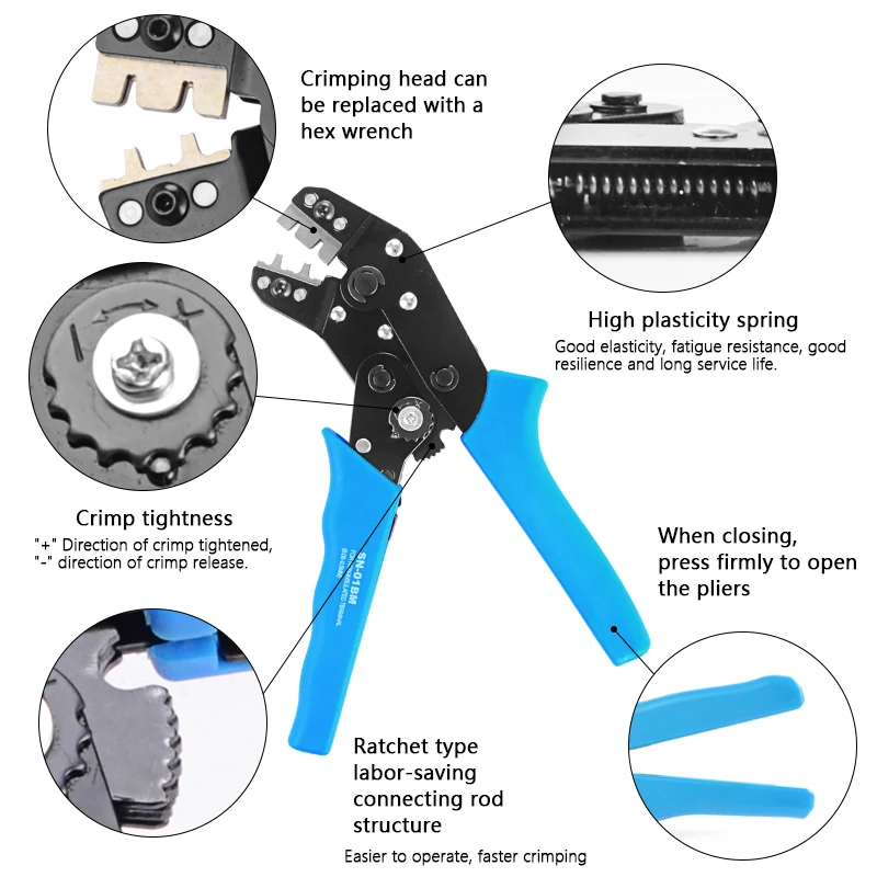 SN-01BM Crimping plier Kit CrimperTool 1550PCS 2.54mm Dupont Connectors 460pcs 2.54mm JST-XH Connectors AWG 26-20(0.1-0.5mm²)