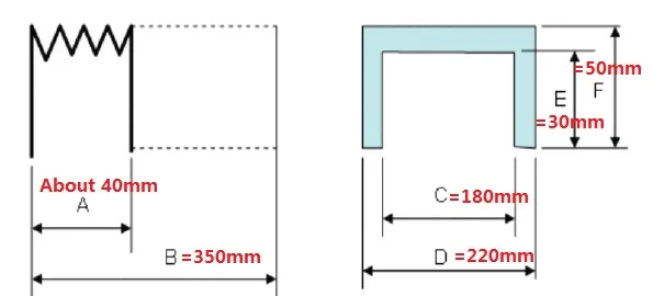Type T12 machine bellows, inner: 180 mm x 30 mm, outer: 220 mm x 50 mm, Lmax 350 mm