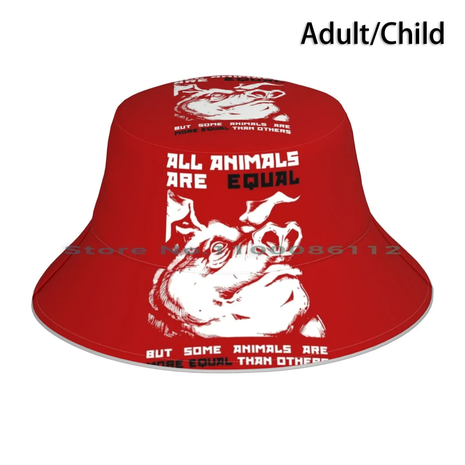 All Animals Are Equal ( Red ) Bucket Hat Sun Cap Animal Farm George Orwell Russian Revolution Communism Novel Book Pig Stalin