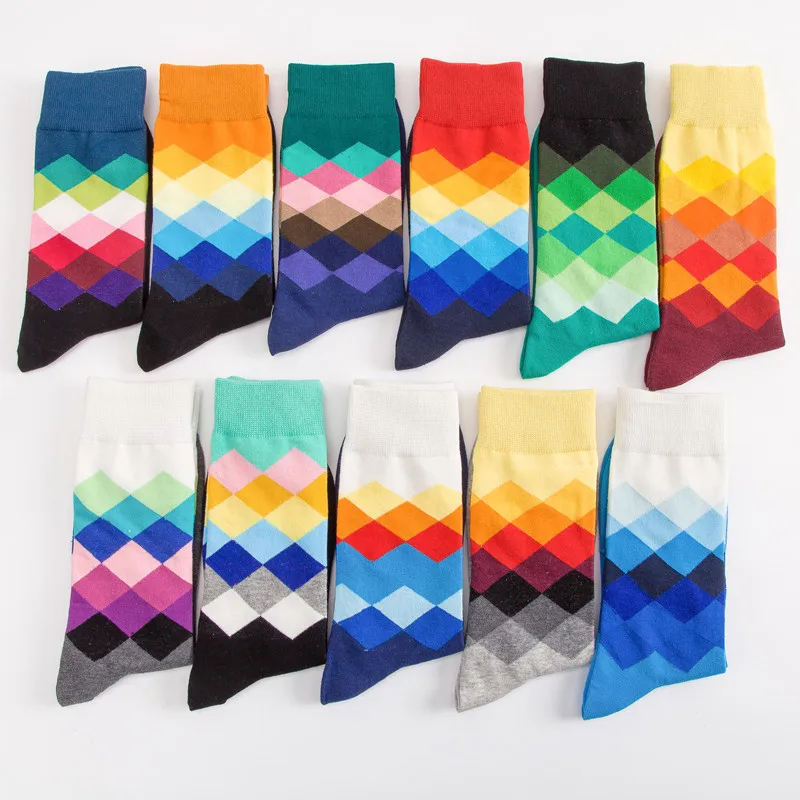 Male Tide Brand men cotton Socks Gradient Color summer Style long wedding sock Men's High Funny Happy Business Socks man sox