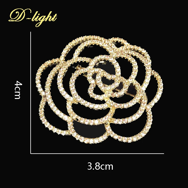 Exquisite Elegant Luxury Zircon Hollow Flower Brooch Suit Dress Pin Women Lapel Collar Sweater Bag Female Gift Daily Accessory