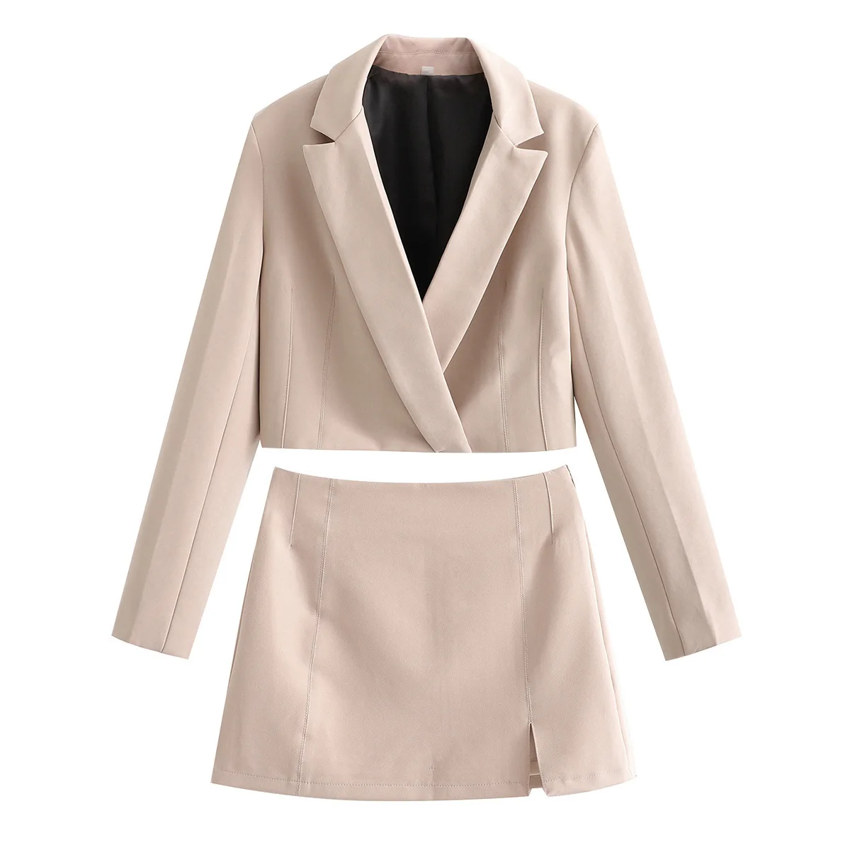 Crop blazer and skirt set elegant jacket notched long sleeve blazer suits two piece set women skirt sexy mini office skirt sets