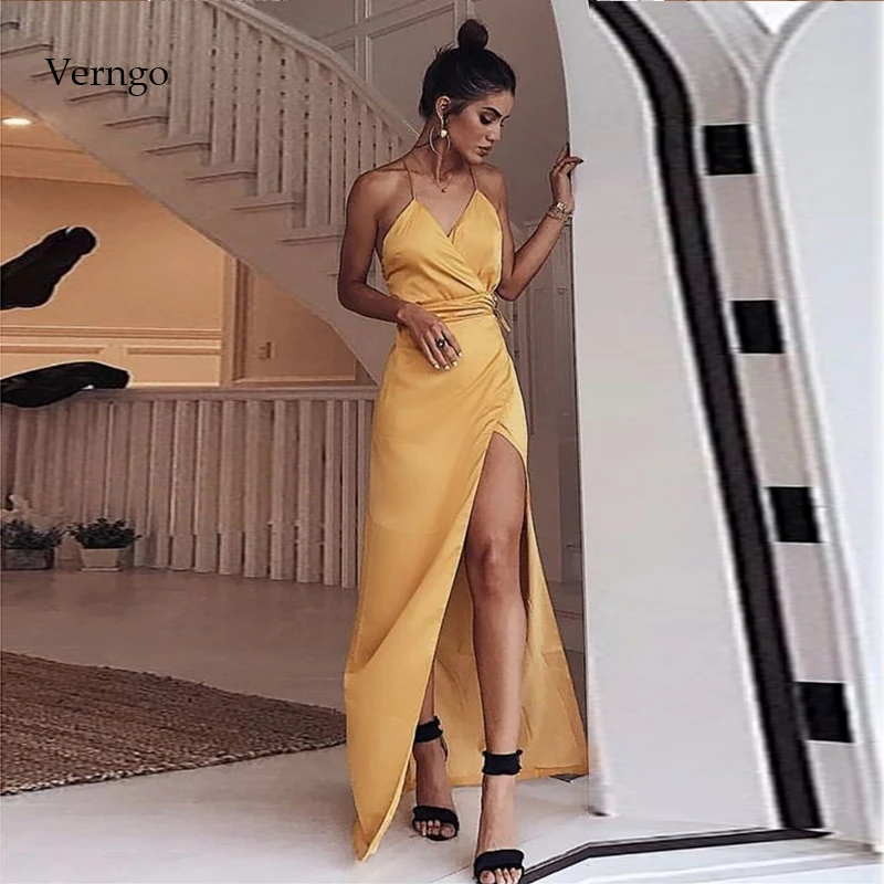 

Verngo Long Dress Simple Evening Gown Formal Dress Party Slit Evening Dress 2019 Vestido De Festa