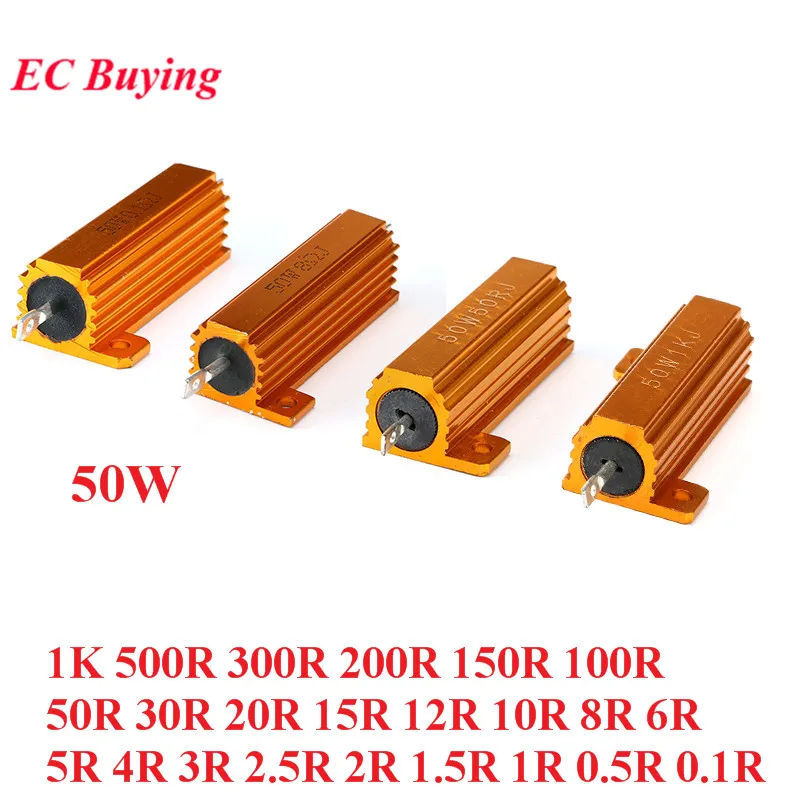 RX24 50W Watt Power Cooling Metal Shell Aluminium Gold Resistor 1K 500R 300R 200R 150R 100R 12R 10R 8R 6R 5R 4R 2R 1R 0.5R 0.1R