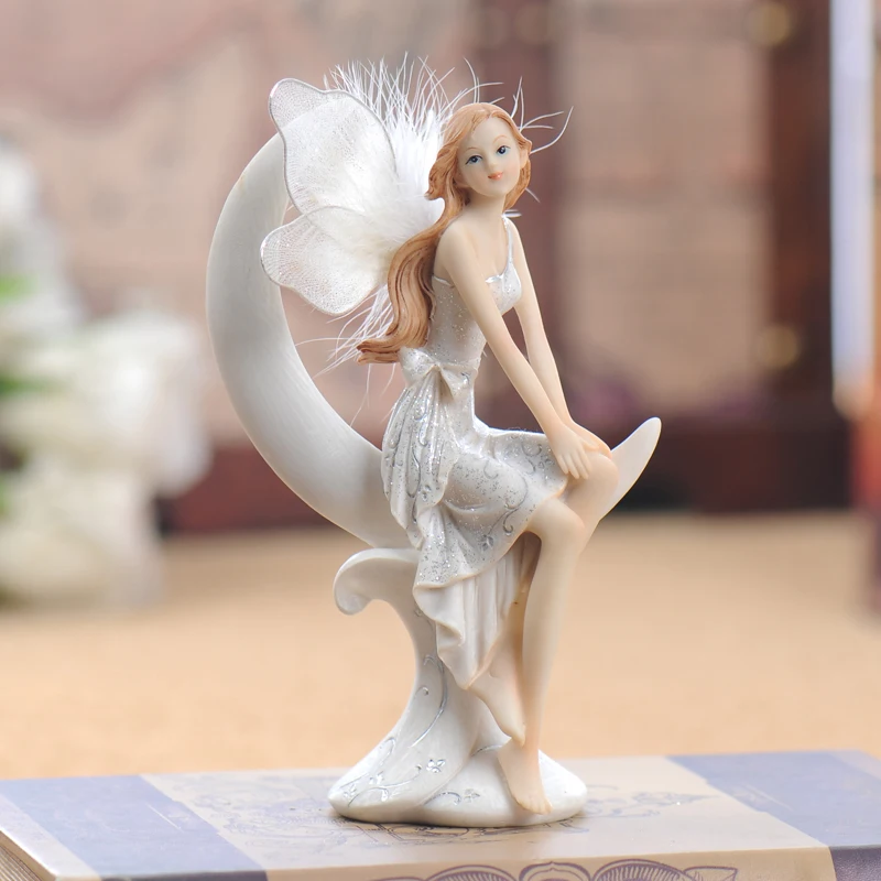 New Arrival European-Style Creative All-match Decoration Resin Moon Angel Decoration Lovely Girl Home Desktop Crafts Art LB882