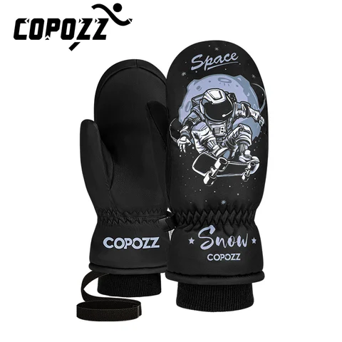 Детские лыжные перчатки COPOZZ 3M Thinsulate, зимние теплые перчатки с защитой пальцев, милые водонепроницаемые ультралегкие перчатки для сноуборда с мультяшным рисунком