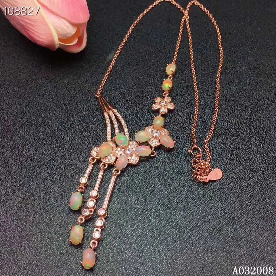 

KJJEAXCMY fine jewelry 925 sterling silver inlaid natural opal gemstone necklace female trendy flower pendant support test
