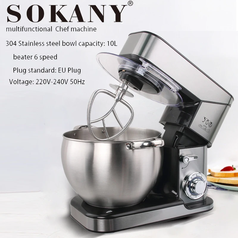 220V10L stand Planetary mixer milk frother cake dough kneading stainless mixing maker food Whisk egg beater 6 speed Chef machine