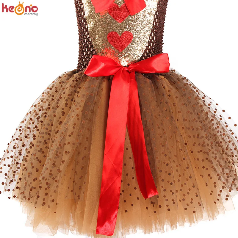 الفتيات الرنة عيد الميلاد زي عيد الميلاد الاطفال رودولف الأنف الأحمر الرنة يتوهم توتو فستان مع عقال فستان الحفلات