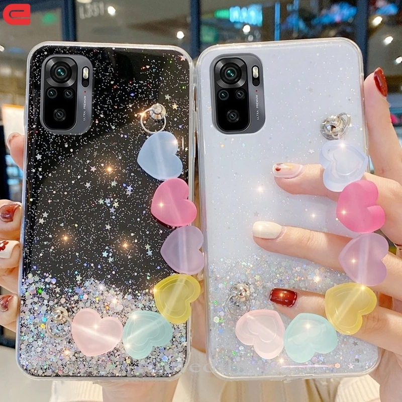 3D Bracelet Chain Case For Xiaomi Redmi Note 13 12 11 10 Pro POCO X6 M6 X5 F5 X3 Mi 13T 11T 10T 12T Love Heart TPU Glitter Cover