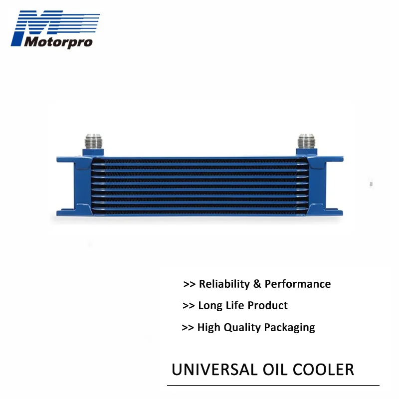 Aluminum Universal Engine Transmission 10-Row AN10 Stacked plate Oil Cooler  304 Steel Mounting Bracket， Blue Paint-Motorpro