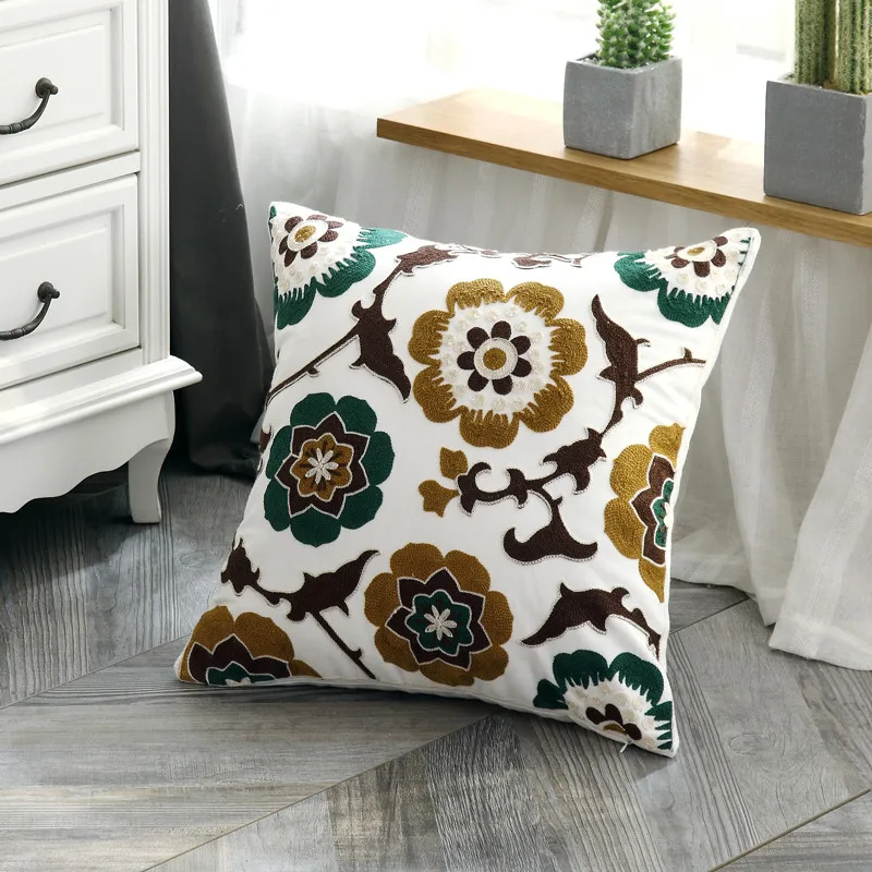 Home Decoration Cushion Cover Ethnic Style Canvas Square Embroidery Pillow Cover 45x45cm for Sofa Bed