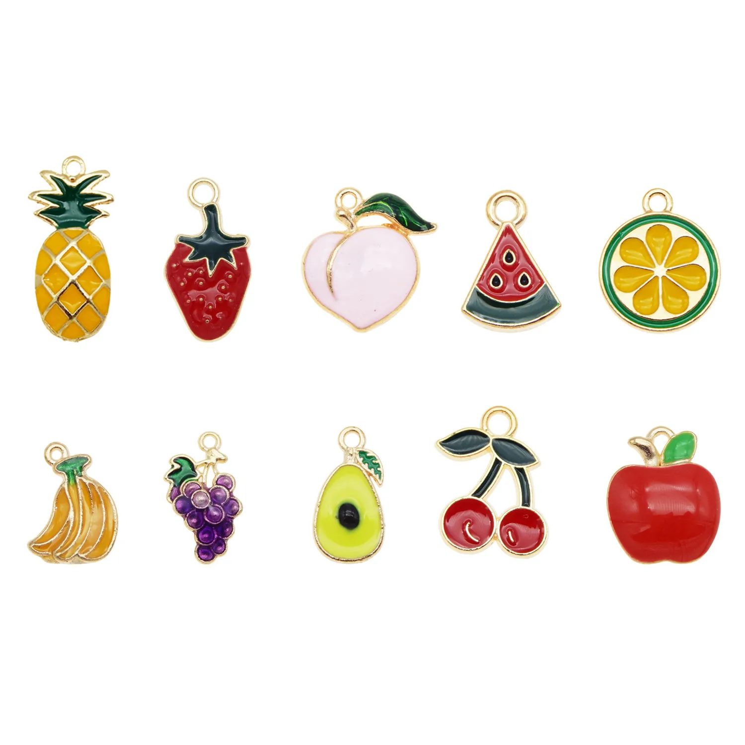 10pcs mix Fruit Apple Strawberry Pear Banana Grape Charms jewelry pendant for earrings Avocado Alloy Enamel For Bracelet Gift