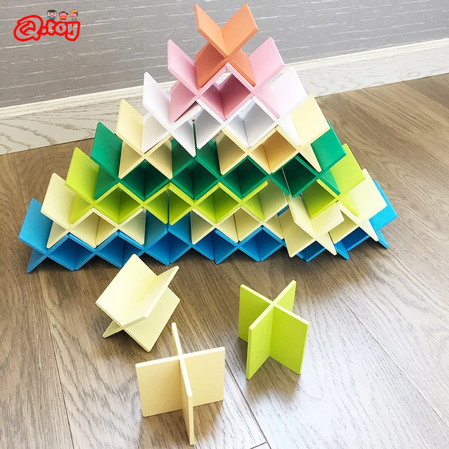 

Montessori Preschool Wooden Stacking Building Block Game Color Indor Construction Cross Puzzle Building Set Educational Toys