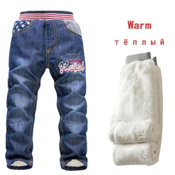 Winter Children 2-7Y Pants Warm Add Wool Denim Trousers For Teenage Boys Casual Mid Elastic Waist Water Jeans Soft Cotton Pants