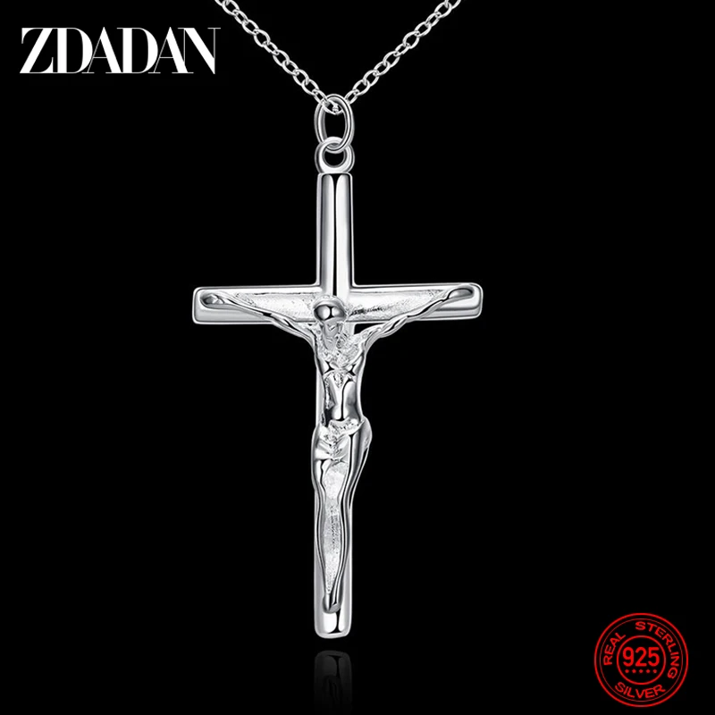 ZDADAN-925 Sterling Silver Colar Cruz para Homens e Mulheres, Corrente, Jóias Da Moda, Presente De Festa