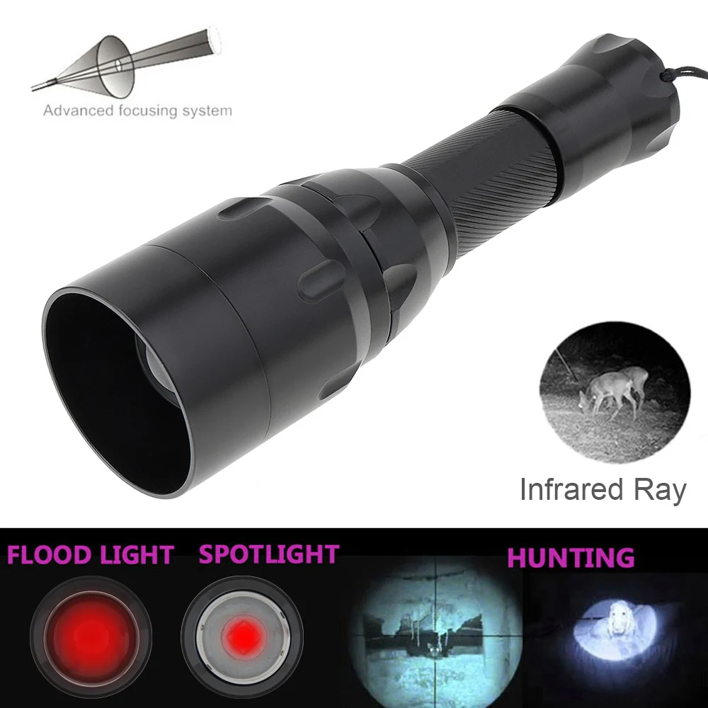 SecurityIng IR 850 Hunting Flashlight Red/Green/White Light Tactical Torch Zoomable Waterproof Infrared Night Vision Lantern