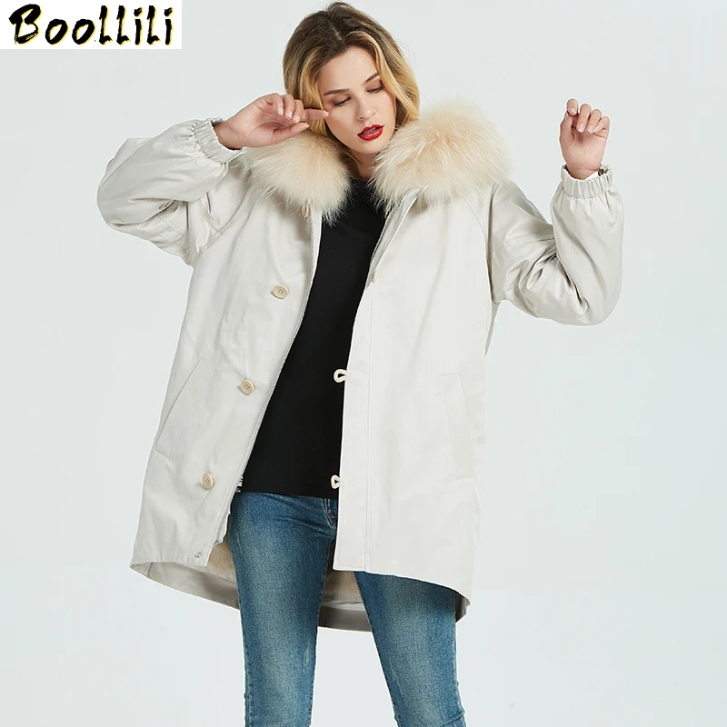 Fur Boollili Women's Coat Female Rabbit Fur Liner Parka Winter Jacket Women Raccoon Fur Collar Pink Jackets Warm Outwear