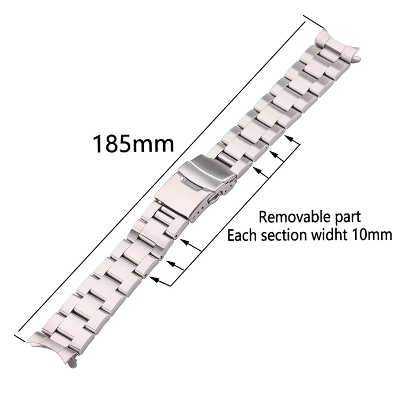 Stainless Steel Watchband Bracelet 20mm 22mm Men Metal Brushed Curved End Watch Band Strap Clocks Accessories