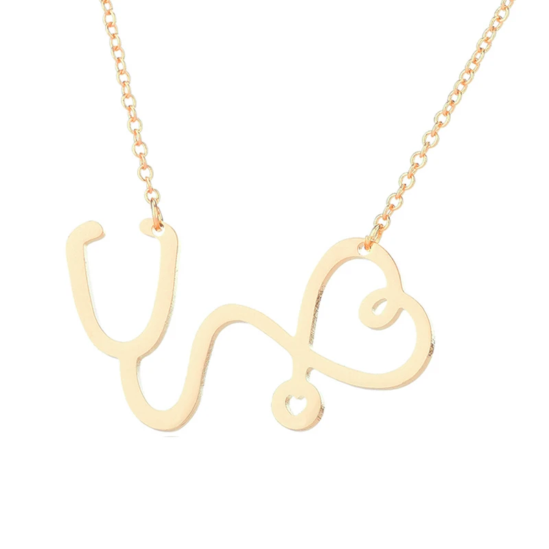 Sasusp Stainless Steel Stethoscope Heart Pendants Necklaces Fashion Chain Necklace Women Christmas Gifts For Nurse Doctor