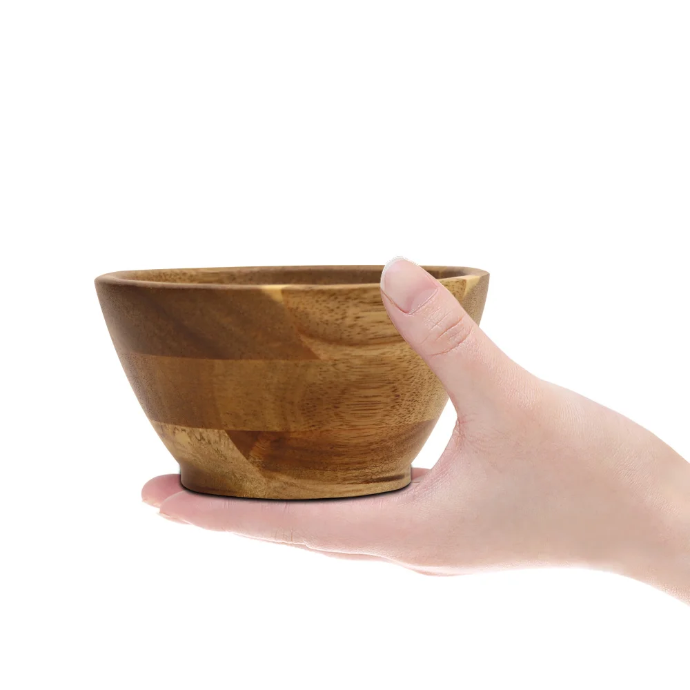 Jaswehome Natural Wooden Bowl Noodle Rice Soup Dessert Bowls Food Container Wooden Utensils Small Acacia Wood Sauce Bowls