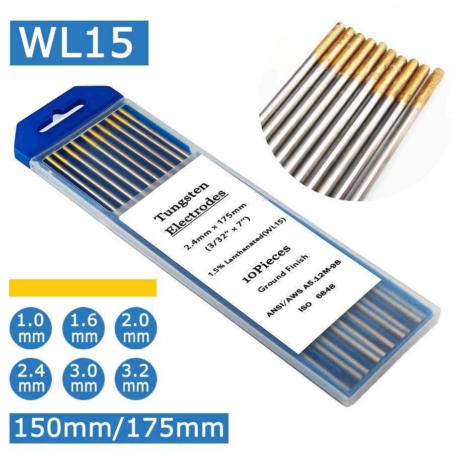 

WL15 1.5% Lanthanated Tungsten Electrodes TIG Welding Rods 1.0/1.6/2.0/2.4/3.0/3.2 Gold Tig Electrodes for Tig Welding